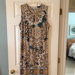 Sandra Darren Floral Print Midi Dress - Green and Brown